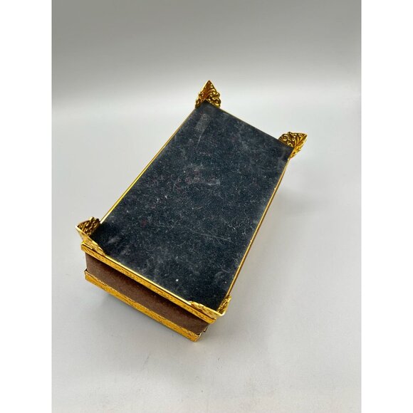 Vintage Gold & Brown Velvet Jewelry Box with Floral Porcelain Accent - Picture 6 of 9